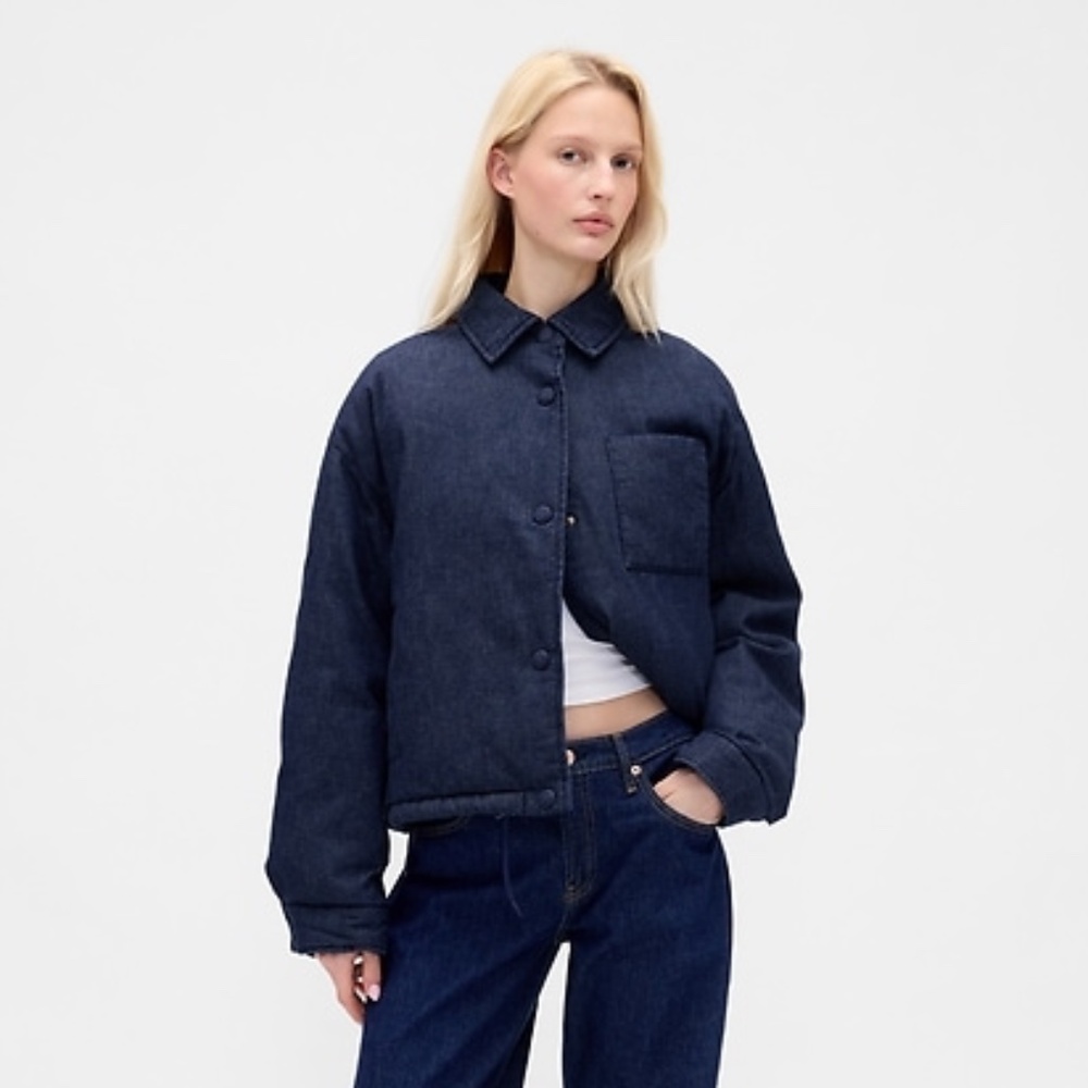 NWT GAP Denim Puffer Jacket S Petite